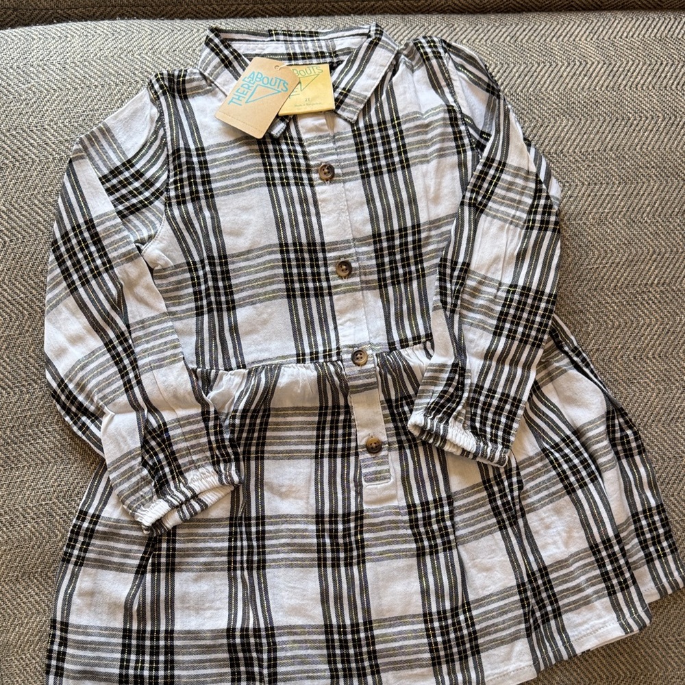 Black and White Plaid Kids Casual Dress